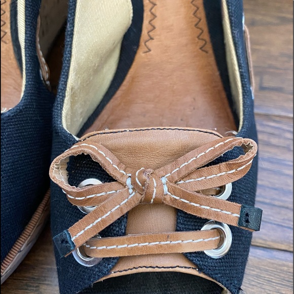 Sperry Wedge Espadrille black leather nautical 9 - Picture 5 of 7